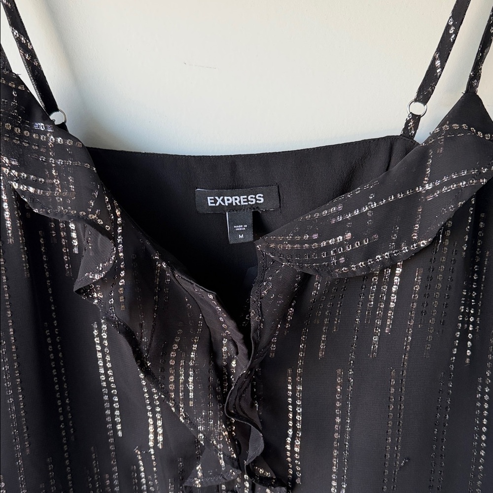 Express Black Metallic-Striped Ruffle Cami - Picture 3 of 3